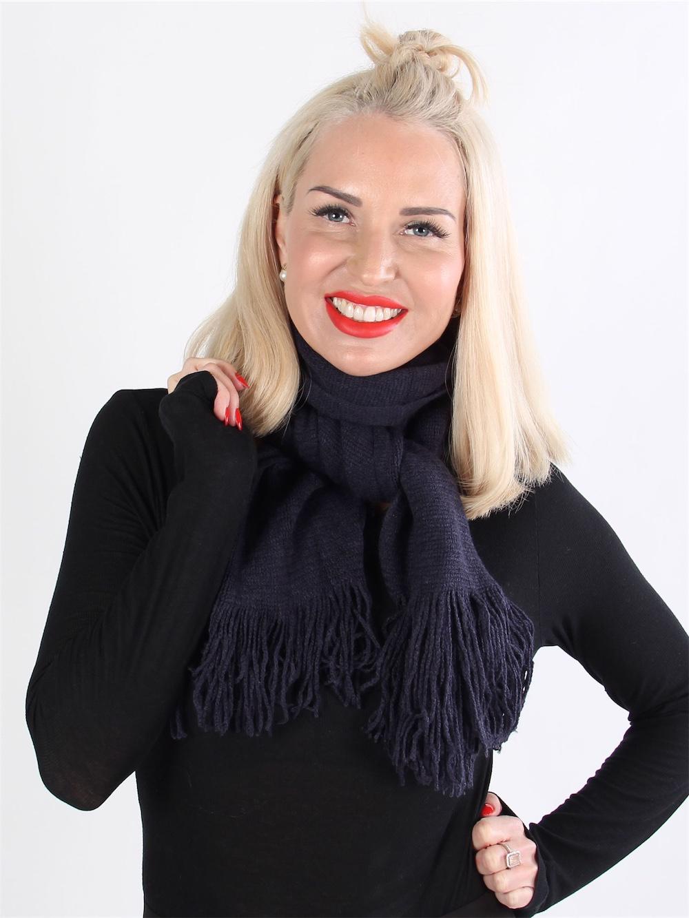 Emmely - Sort simpelt halstørklæde med frynser